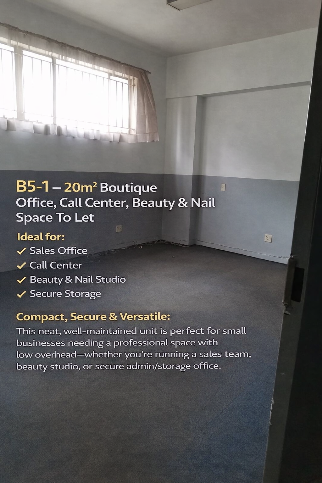 b5-1 – 20m² - Boutique Office / Call Center / Beauty & Nail Space to Let image 7