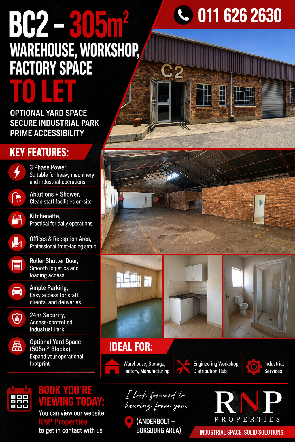 BC2 – 305m² - Warehouse / Workshop / Factory Space to Let