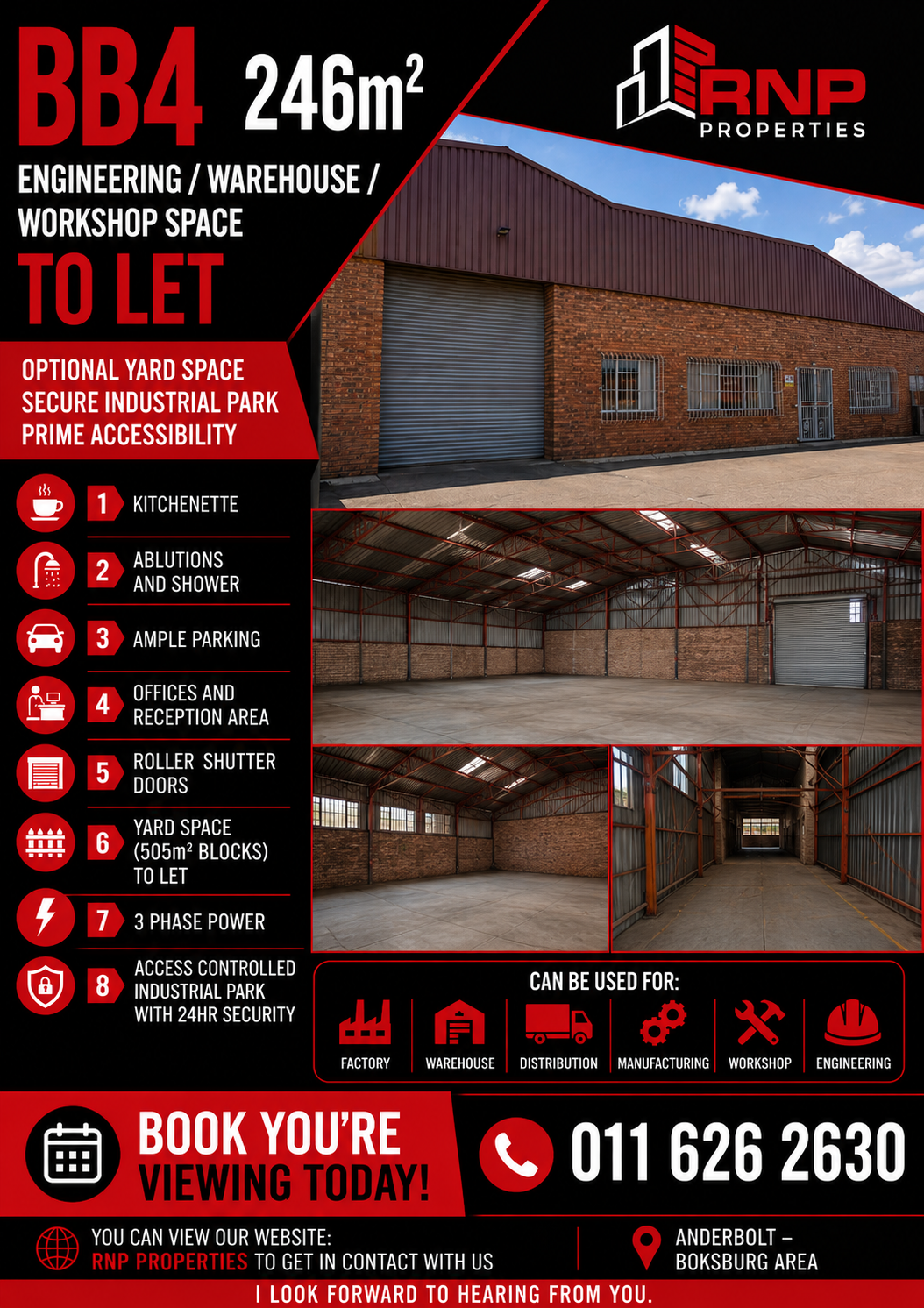 BB4 – 246m² - Engineering/Warehouse/Workshop Space to Let