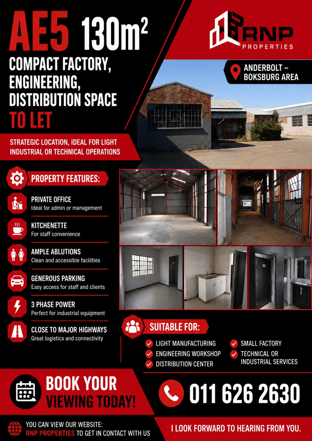 AE5 – 130m² Compact Factory, Engineering, Distribution Space to Let