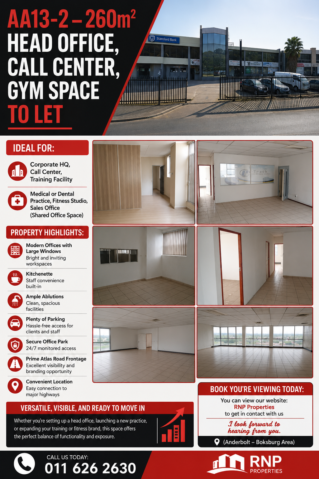AA13-2 – 260m² Head Office, Call Center, Gym Space to Let