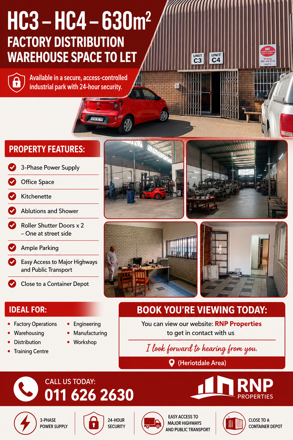 HC3 – HC4 – 630m² Factory Distribution Warehouse Space to Let
