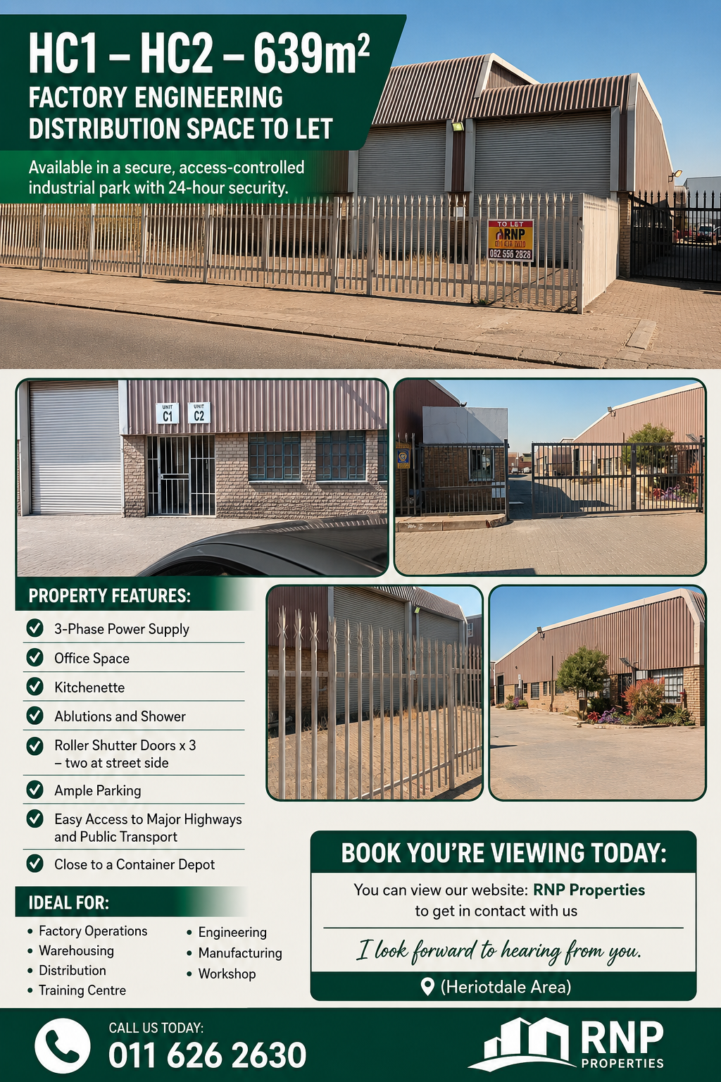 HC1 – HC2 – 639m² Factory Engineering Distribution Space to Let