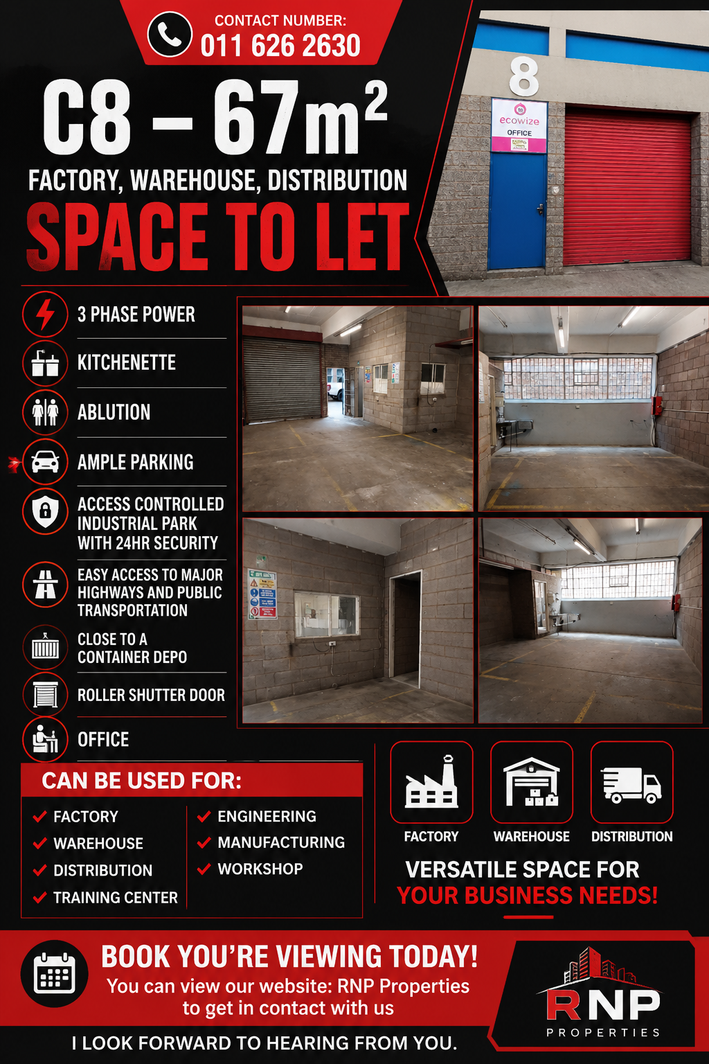 C8 – 67m² - Factory, Warehouse, Distribution Space to Let